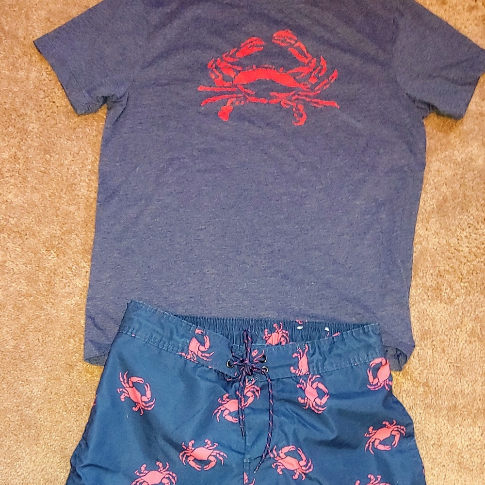 J Crew Crab T-Shirt and Crab Swim Trunks S